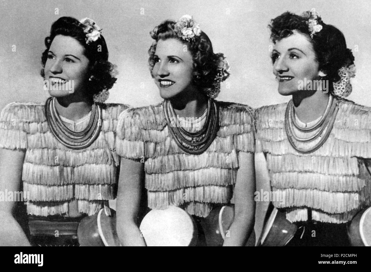 The Andrews Sisters, el trío vocal formado por las hermanas LaVerne Andrews, Maxene Andrews y Patty Andrews. Stock Photo