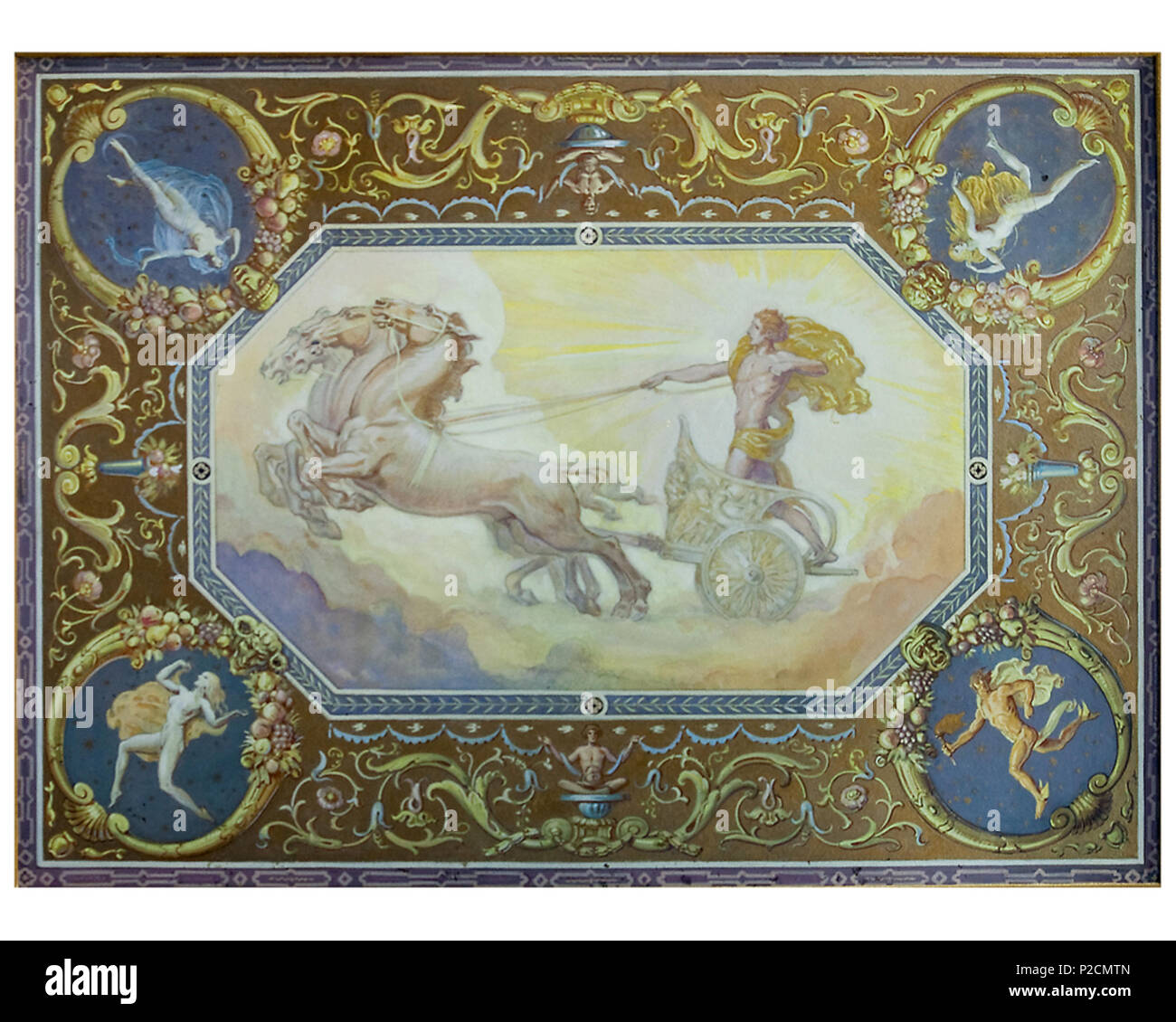 . English: photo of watercolor mural study for Apollo by Louis Grell ...