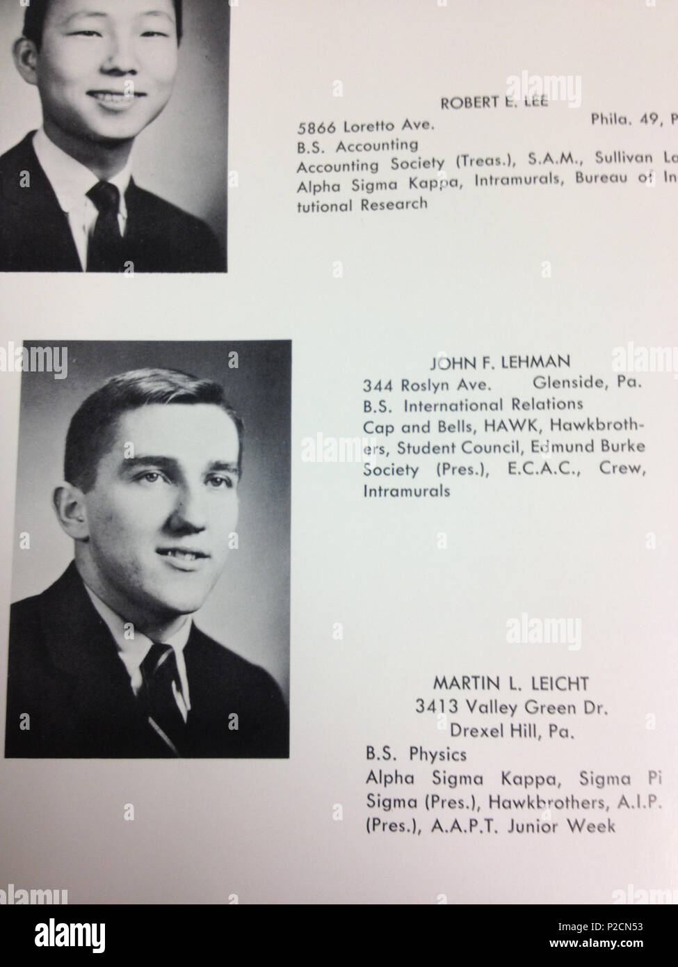 . English: Graduation 1964 . 1964. Saint Joseph's University 28 John Lehman Stock Photo