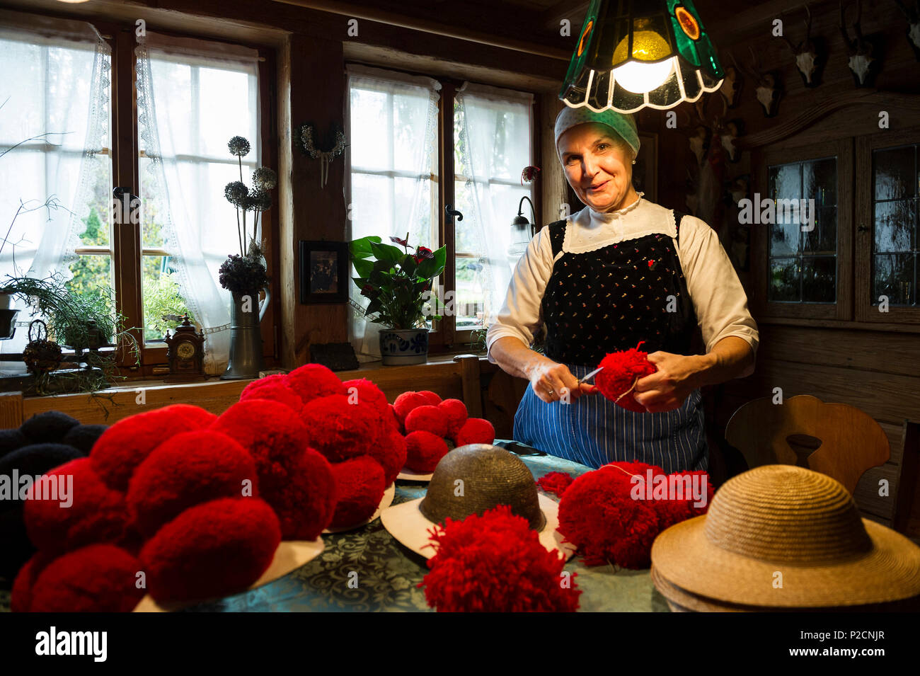 Gabriele Aberle, traditional hatter, Gutach, Black Forest, Baden-Wuerttemberg, Germany Stock Photo
