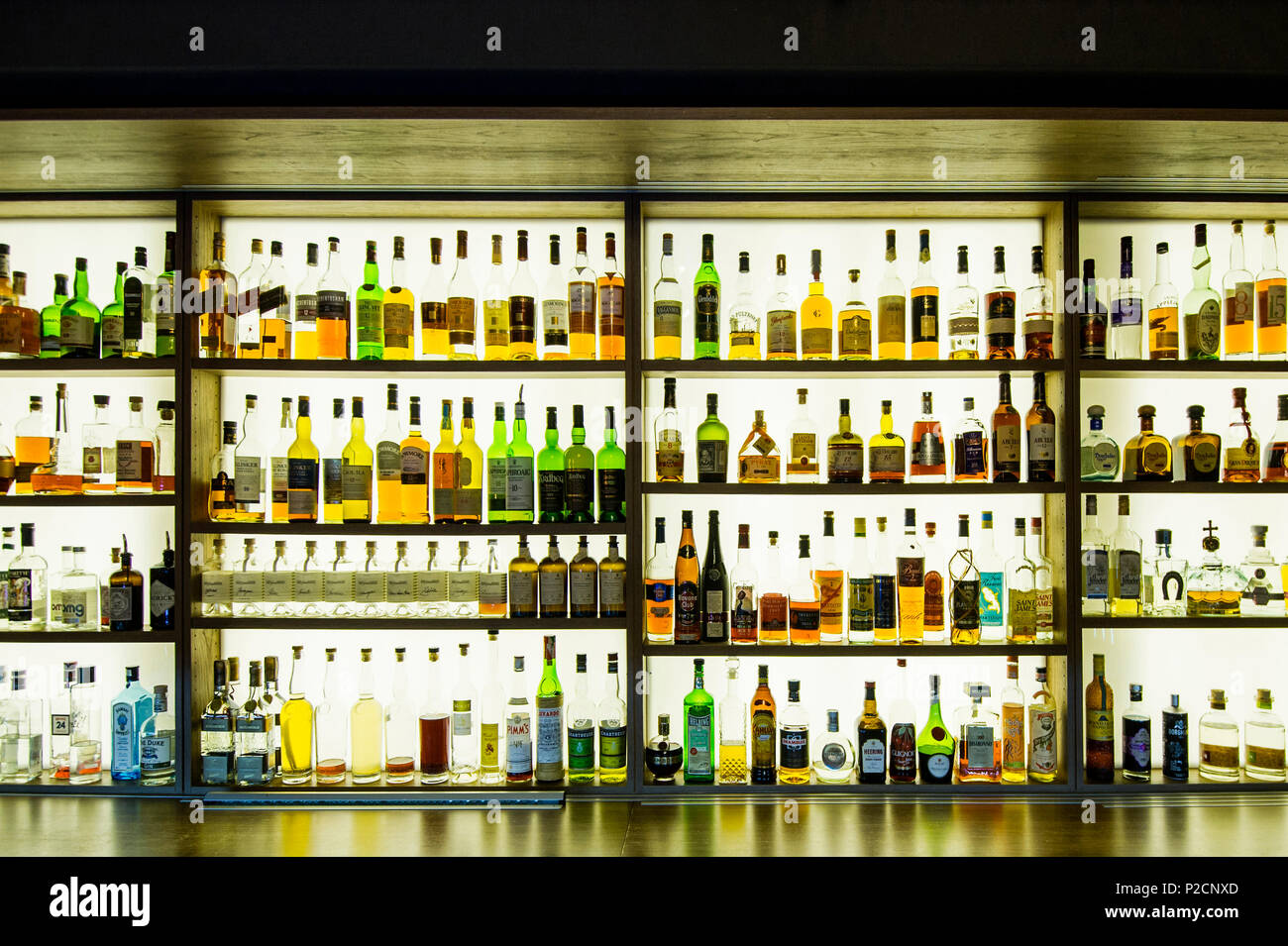 bottles of spirits, Hemingway Bar, Freiburg im Breisgau, Black Forest, Baden-Wuerttemberg, Germany Stock Photo