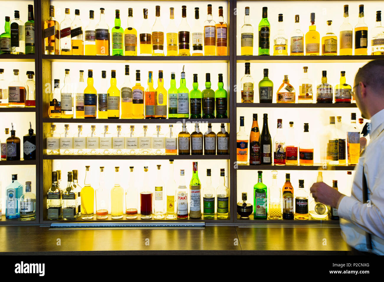 bottles of spirits, Hemingway Bar, Freiburg im Breisgau, Black Forest, Baden-Wuerttemberg, Germany Stock Photo