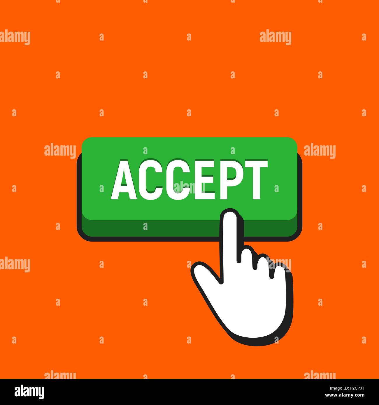 Hand Mouse Cursor Clicks the Accept Button. Pointer Push Press Button ...