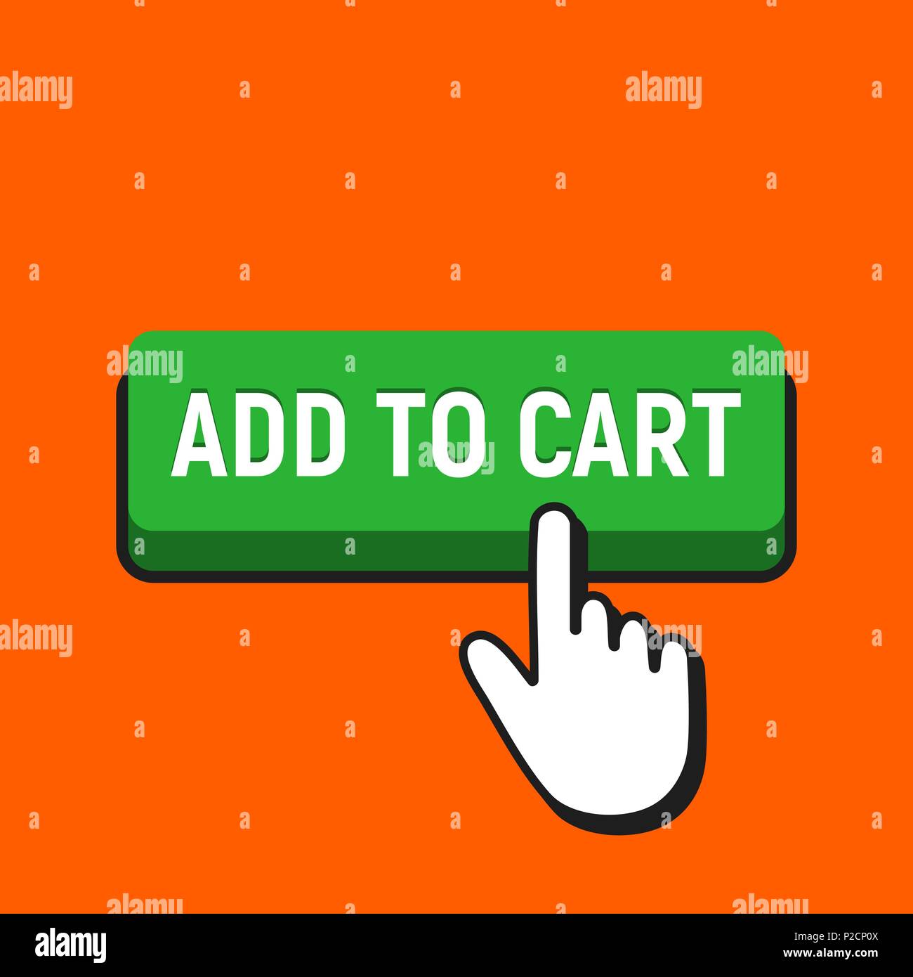 Hand Mouse Cursor Clicks the Add to Cart Button. Pointer Push Press Button Concept. Stock Vector