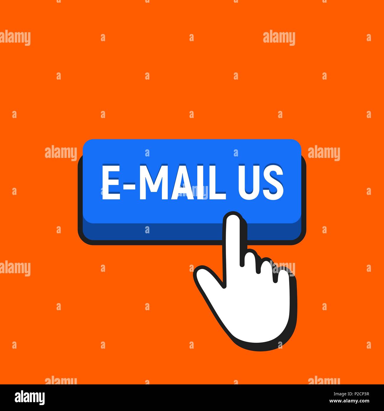 Hand Mouse Cursor Clicks the E-mail Us Button. Pointer Push Press Button Concept. Stock Vector