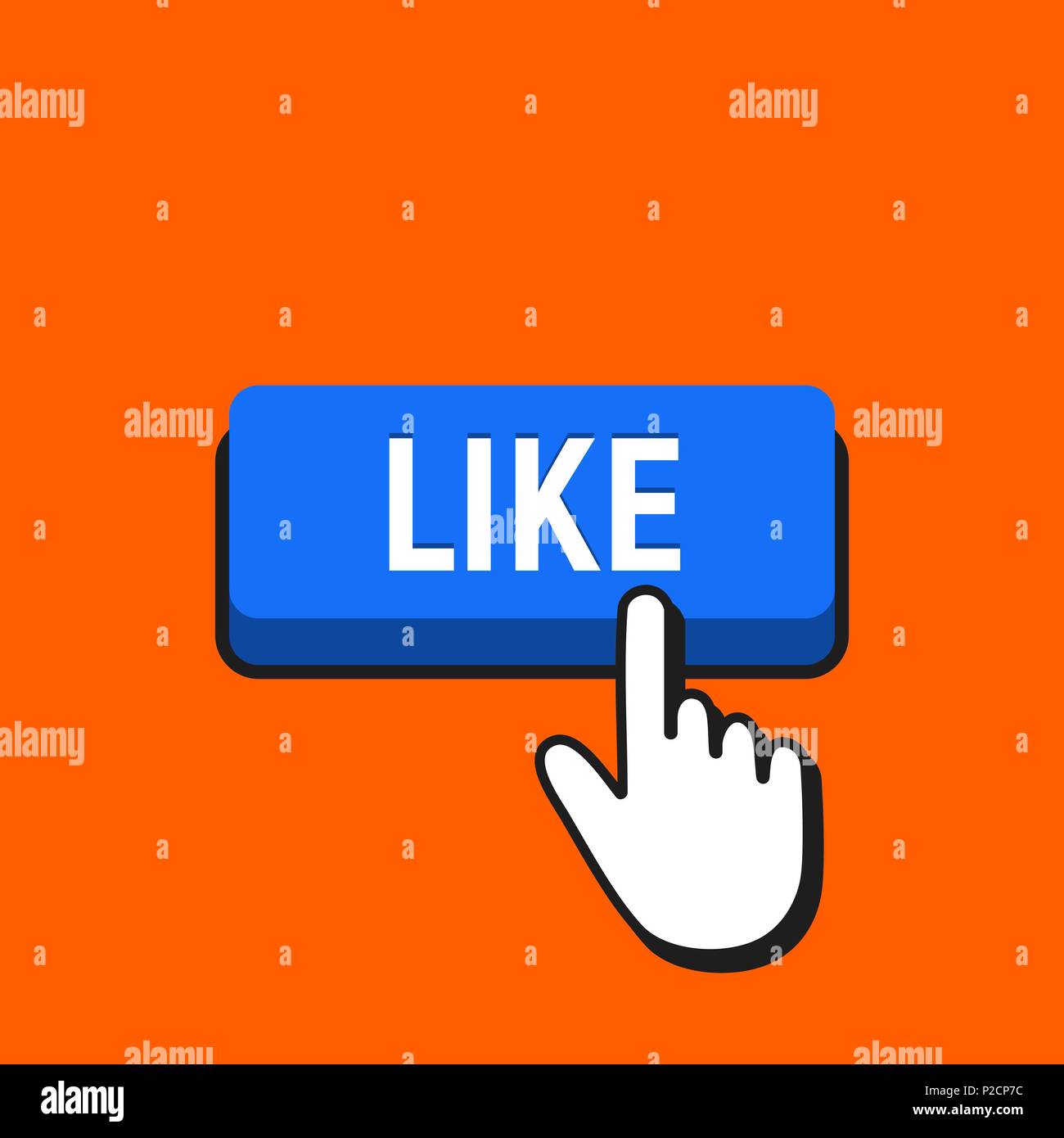 Hand Mouse Cursor Clicks the Like Button. Pointer Push Press Button Concept. Stock Vector