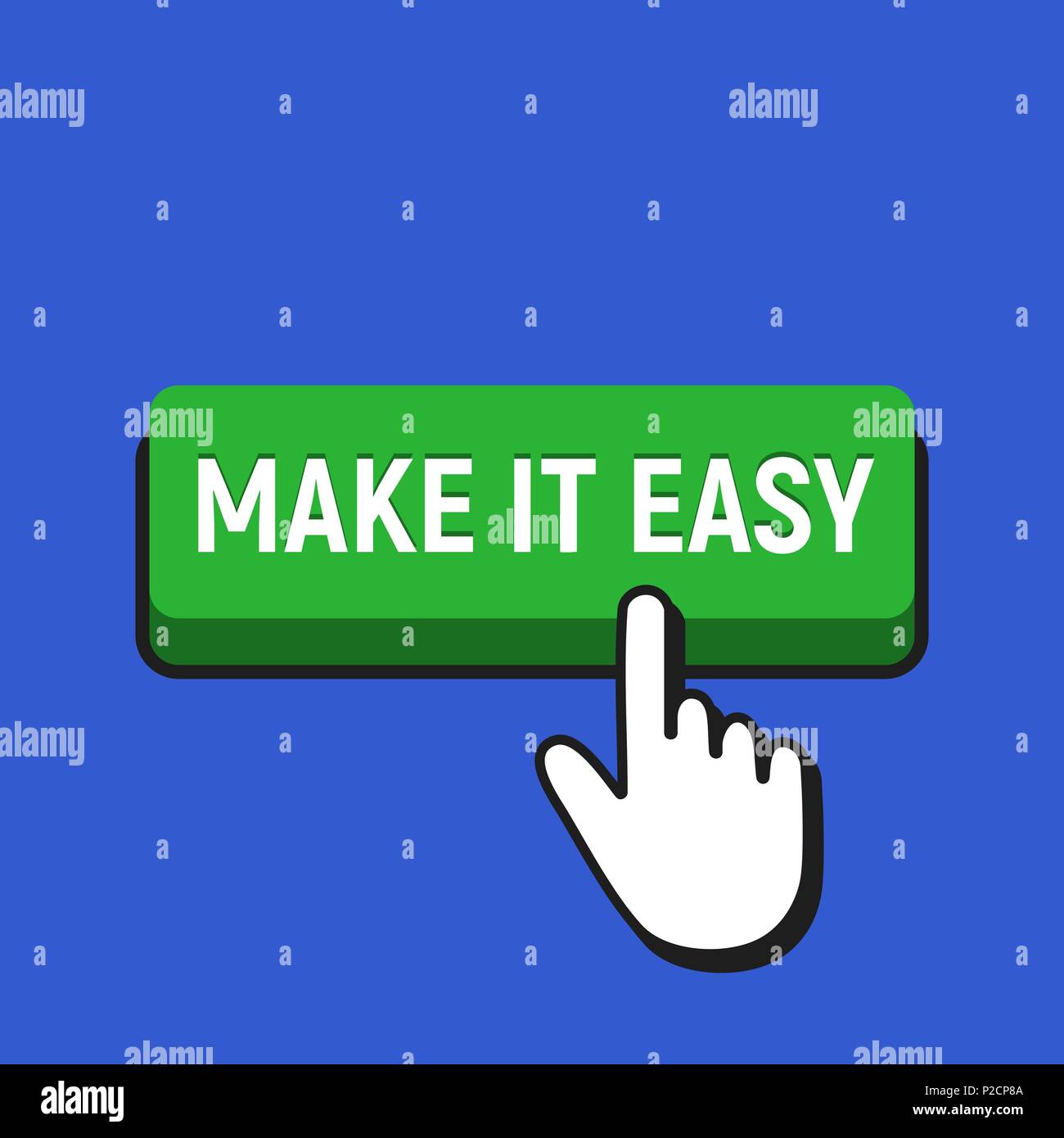 Hand Mouse Cursor Clicks the Make It Easy Button. Pointer Push Press Button Concept. Stock Vector