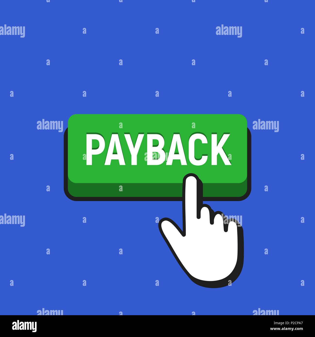 Hand Mouse Cursor Clicks the Payback Button. Pointer Push Press Button Concept. Stock Vector