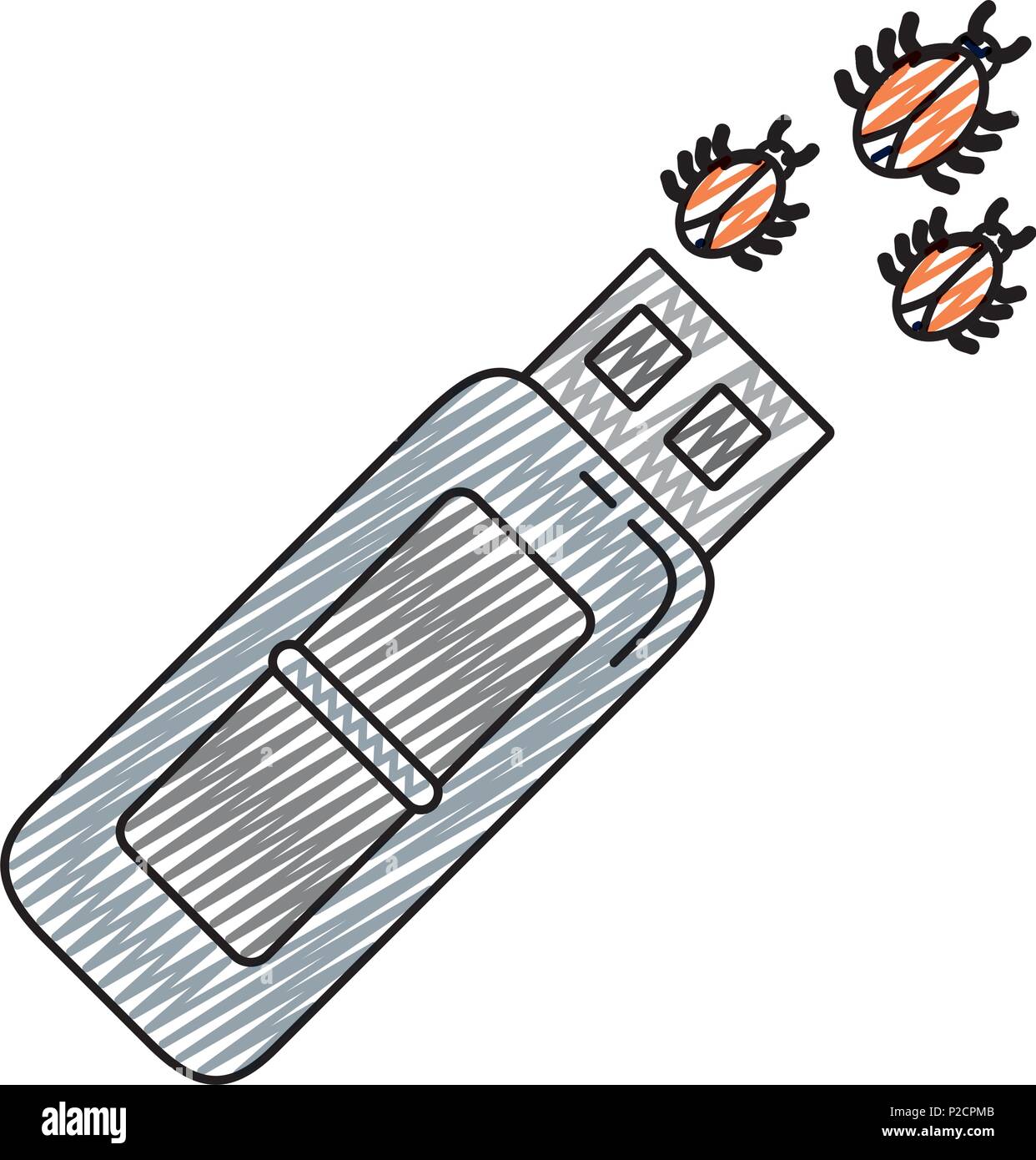 doodle usb memory with spiders virus data Stock Vector