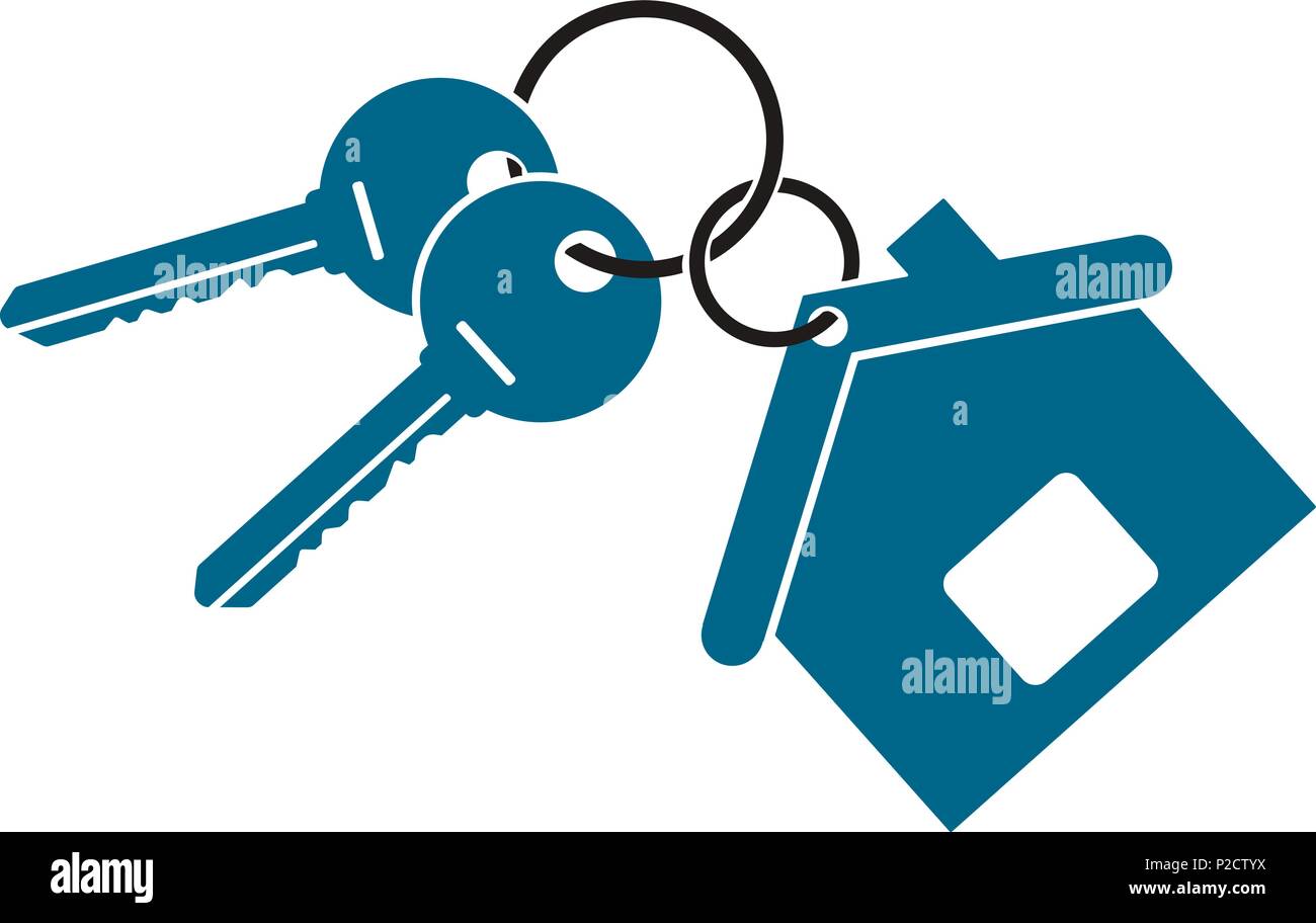 two keys from the apartment with a keychain in the form of a house isolated Stock Vector