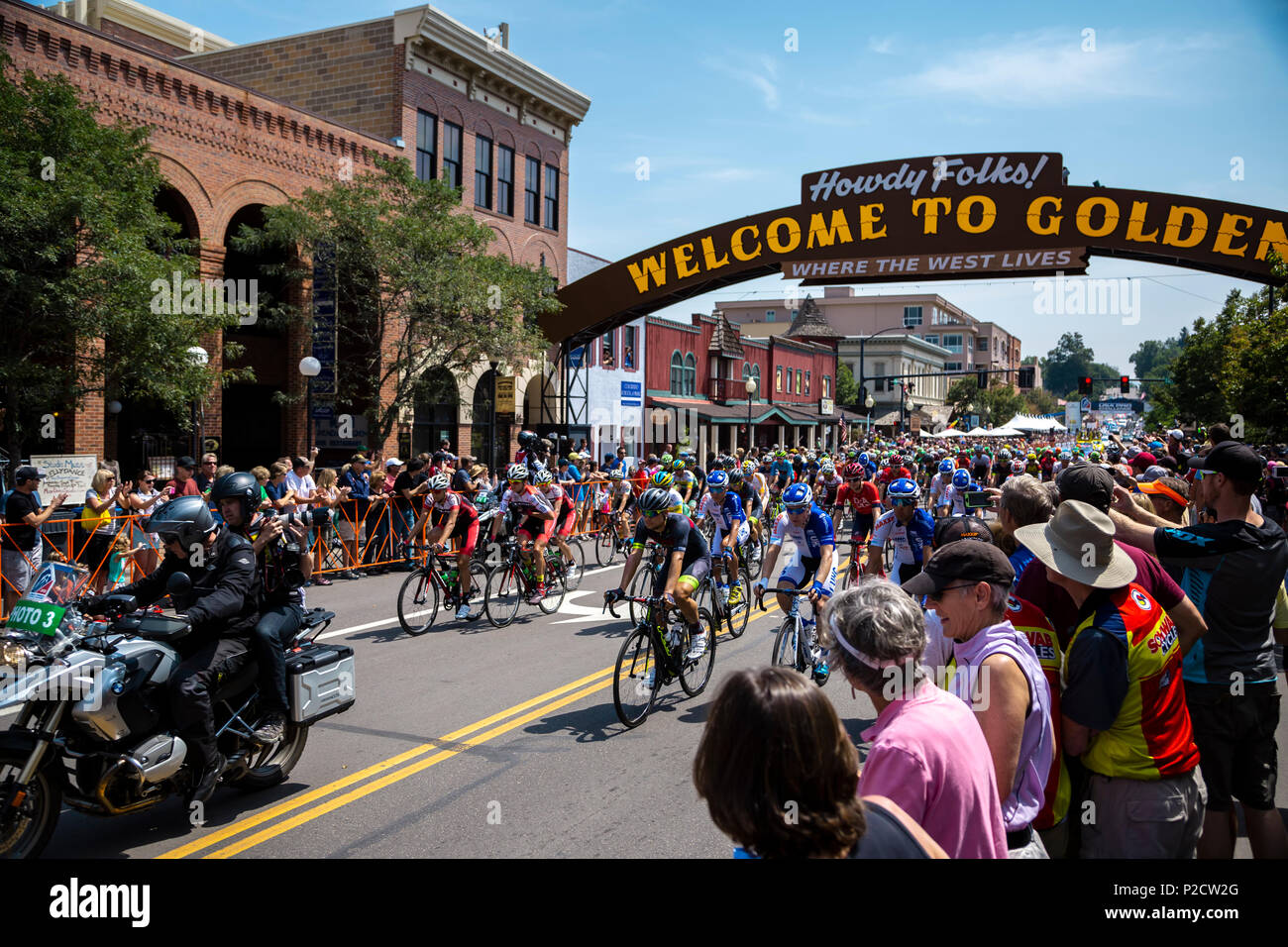 Men's road race, USA Pro Challenge bicycle race, Golden, Colorado USA Stock Photo