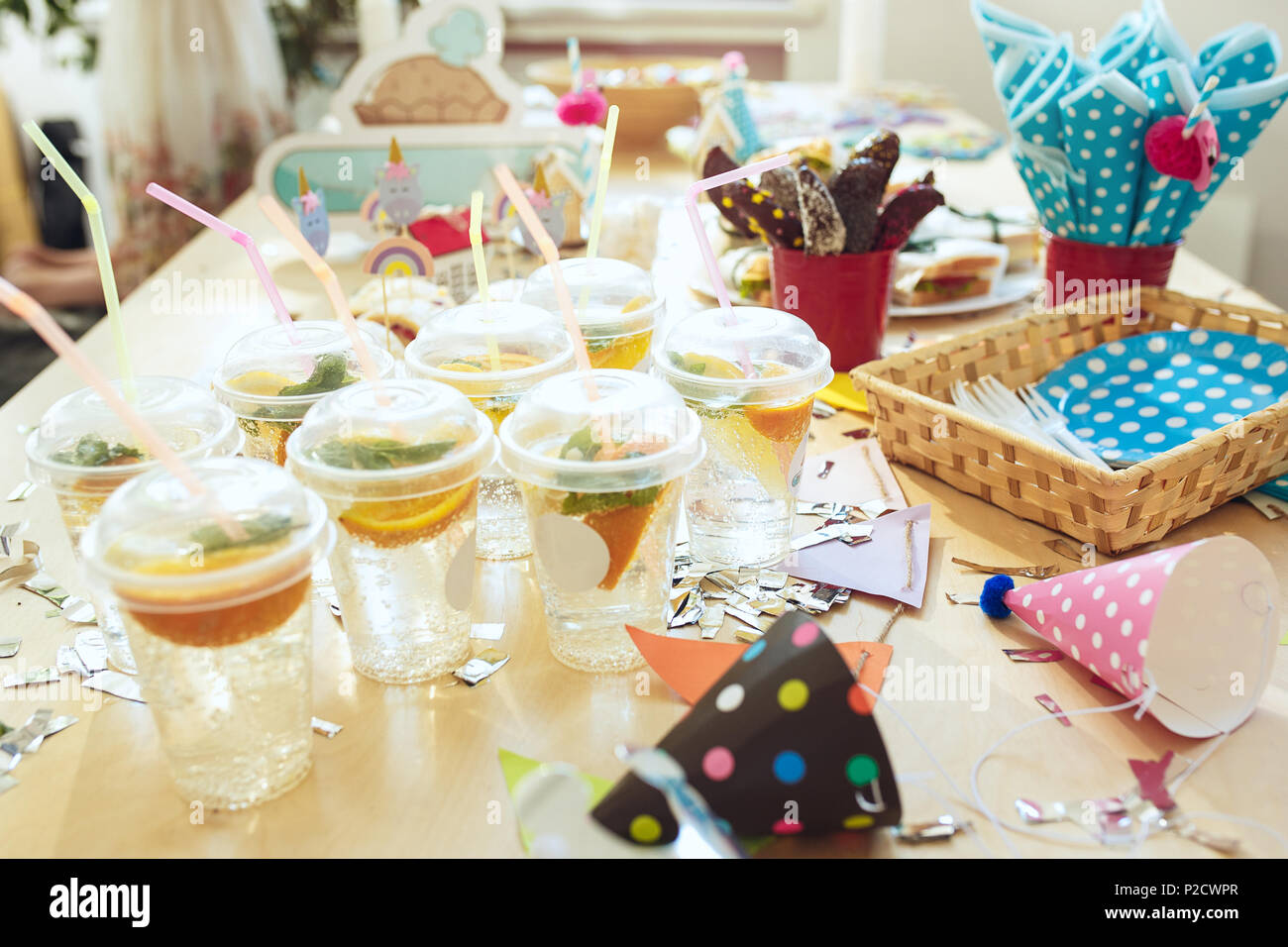Girl birthday decorations. table setting from above with cakes ... Girl birthday decorations. table setting from above with cakes ...