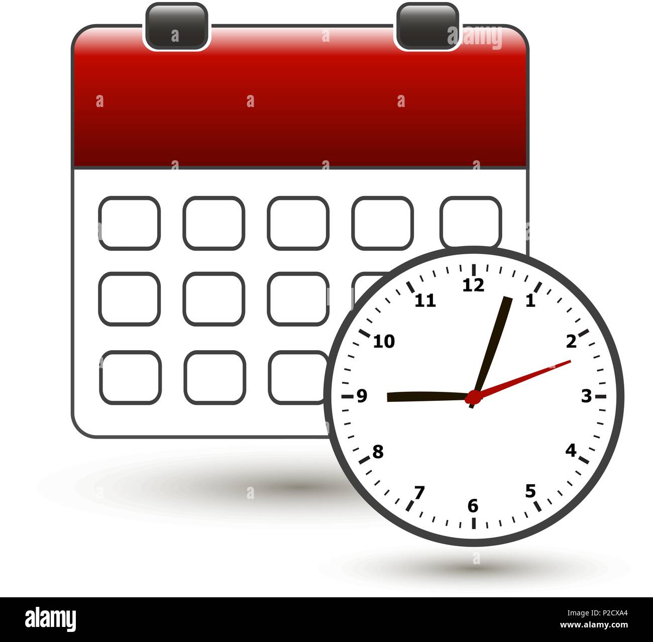 tear-off calendar with clockface on a white Stock Vector