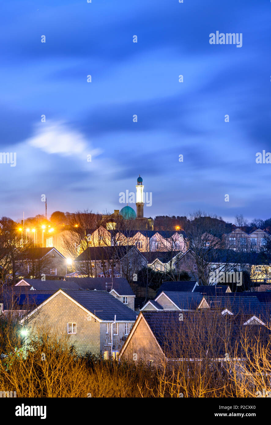 Nelson town  view with new Mosque Masjid Brierfield Nelson Lancashire UK Stock Photo