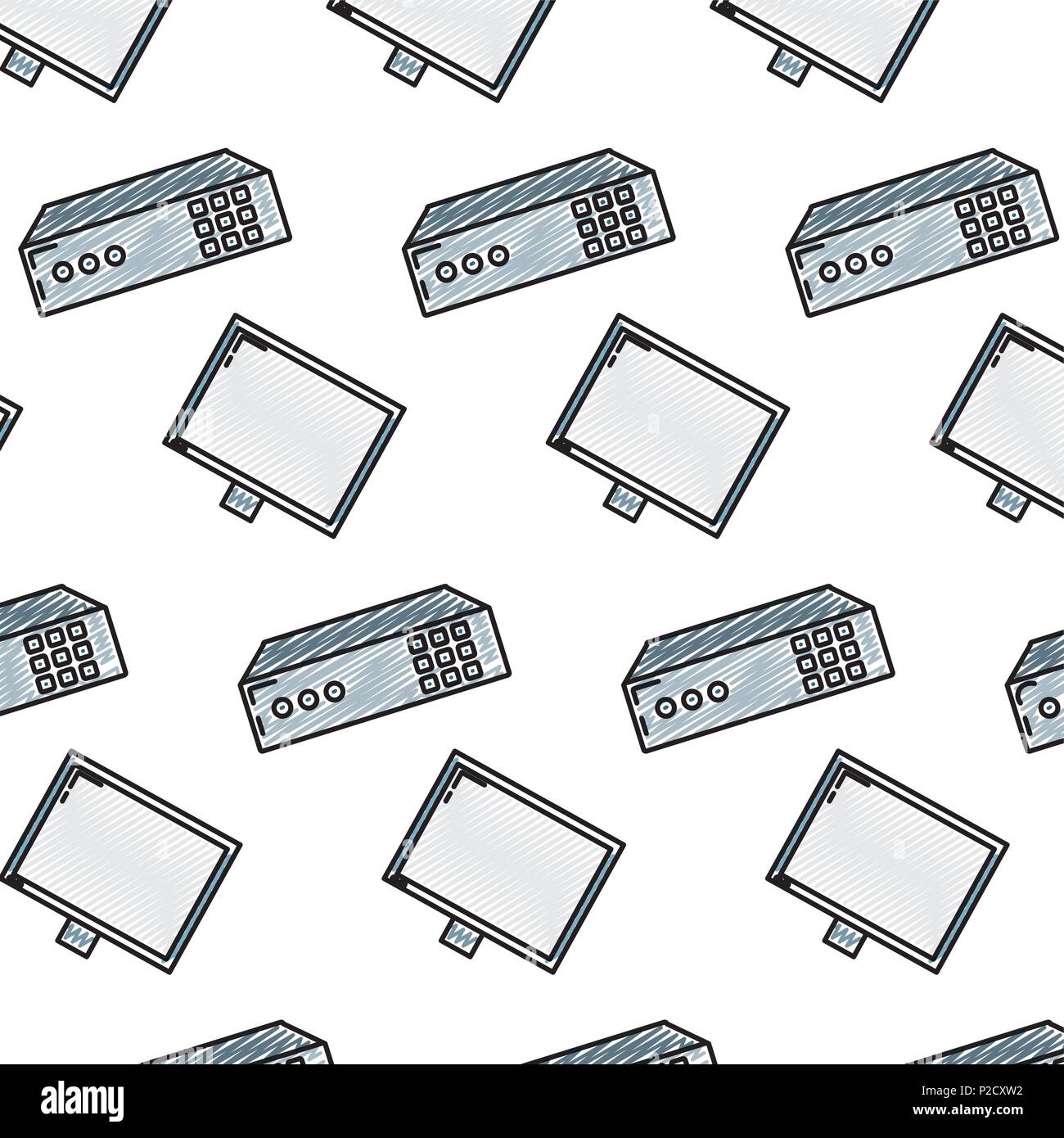 doodle electronic computer and cpu technology background Stock Vector ...