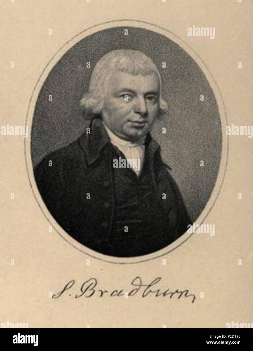 . English: Etching and signature of Samuel Bradburn 1751-1816 . 1891. Charles H Kelly (ed) 50 Samuel Bradburn 1751-1816 Stock Photo