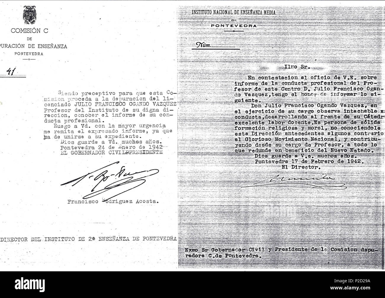 . Galego: Petición de informe da Comisión de Depuración e resposta do Instituto . 29 May 2018, 09:35:00. Comisión C Depuración de Enseñanza. Instituto Nacional de Enseñanza Media 38 Ogandovazquez Stock Photo