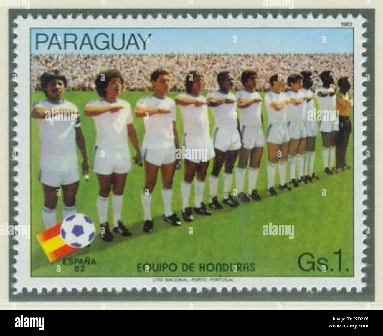 Deutsch: Briefmarke aus Paraguay zur Fußball-Weltmeisterschaft 1982 in  Spanien: Mannschaft aus Honduras English: Stamp of Paraguay of the 1982  FIFA World Cup in Spain: Team of Honduras . 1982. uploaded by