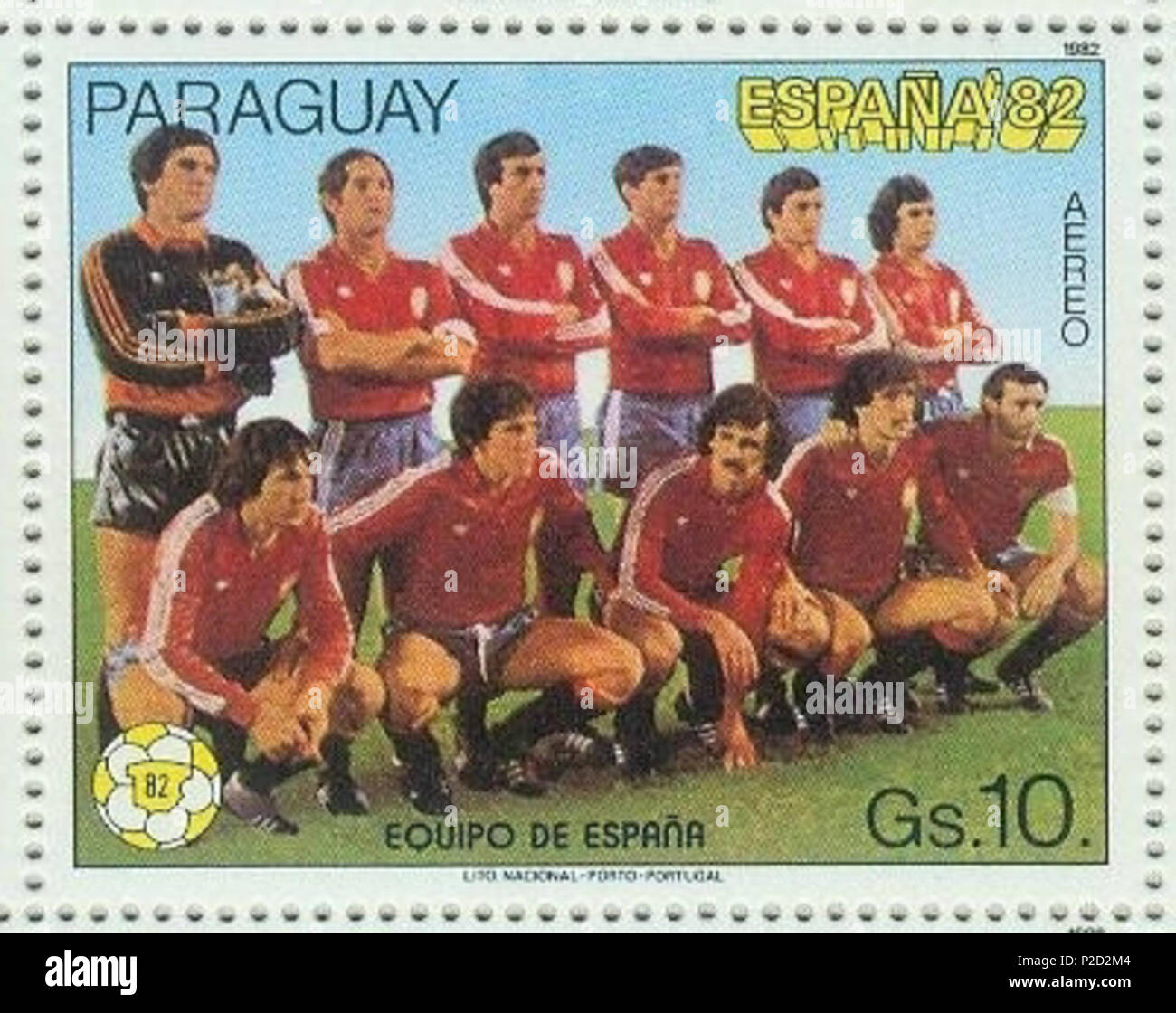 Deutsch: Briefmarke aus Paraguay zur Fußball-Weltmeisterschaft 1982 in  Spanien: Mannschaft aus Spanien English: Stamp of Paraguay of the 1982 FIFA  World Cup in Spain: Team of Spain . 1982. uploaded by