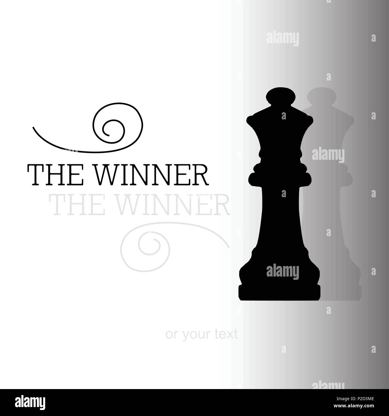 Black chess queens with shadow and sample text on white grey gradient background Stock Vector