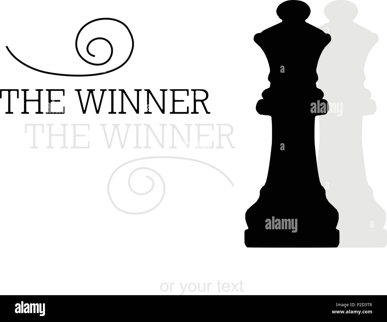 Black chess queens with shadow and sample text on white background Stock Vector