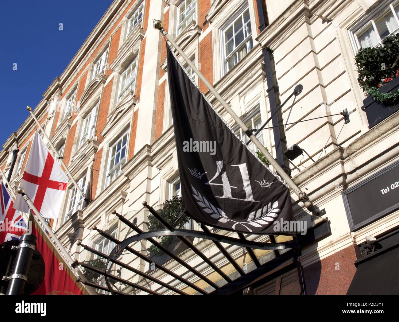The hotel flag for 5 star, luxury boutique Hotel 41 on Buckingham Palace Road,Victoria,London which is part of the Red Carnation Hotel Collection Stock Photo