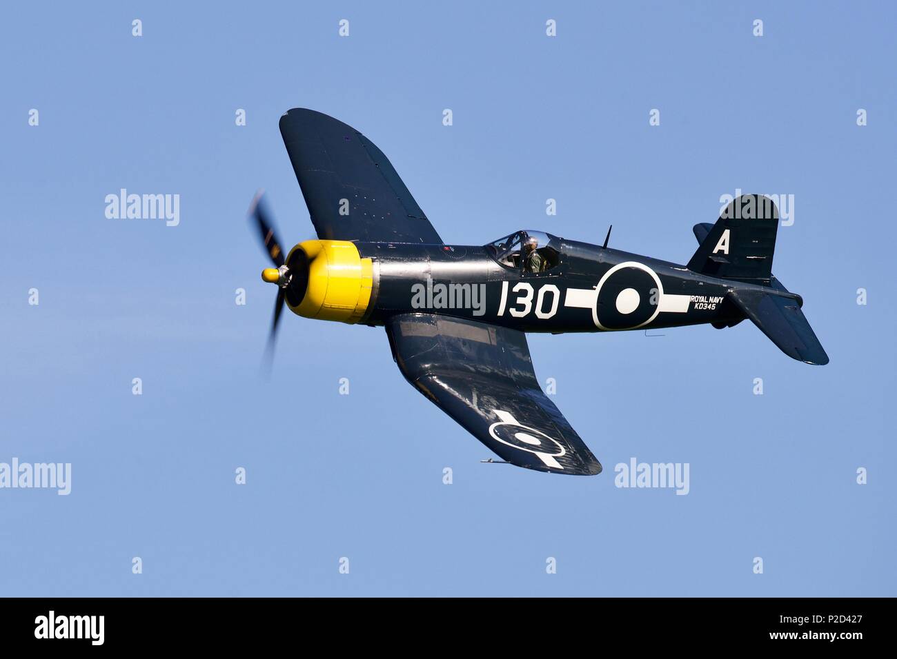 Goodyear FG-1D Corsair from The Fighter Collection flying at Shuttleworth Fly Navy airshow on 3rd June 2018 Stock Photo