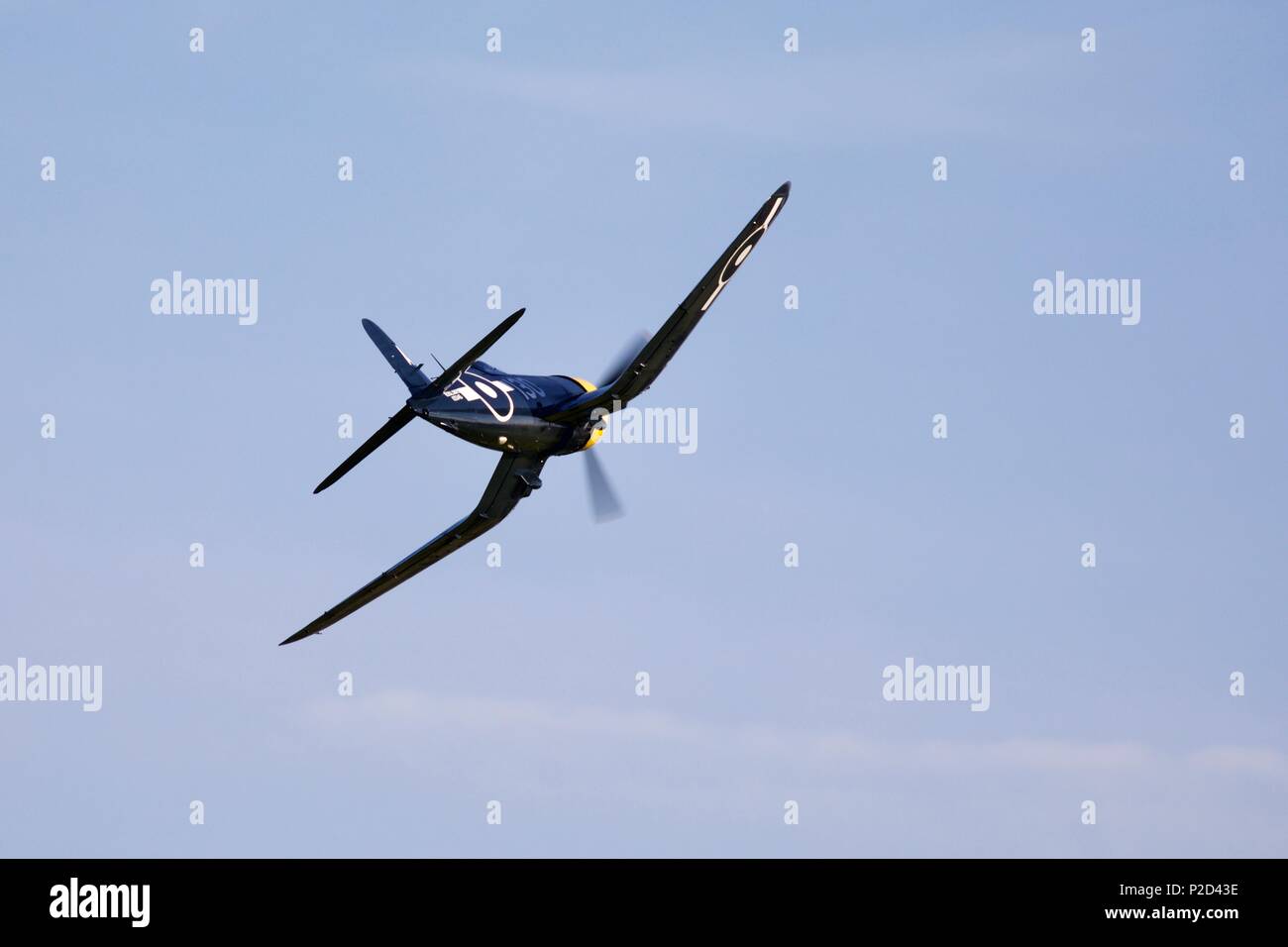 Goodyear FG-1D Corsair from The Fighter Collection flying at Shuttleworth Fly Navy airshow on 3rd June 2018 Stock Photo