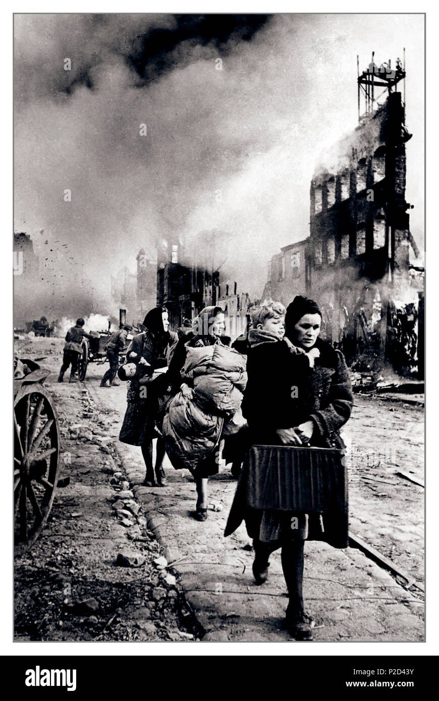 DANZIG 1945 BATTLE WW2 Vintage B&W image of local population fleeing a destroyed Danzig 30th March 1945 According to Soviet claims, in the Battle of Danzig in WW2 the German Army lost 39,000 soldiers dead and 10,000 captured...Second World War World War II Stock Photo