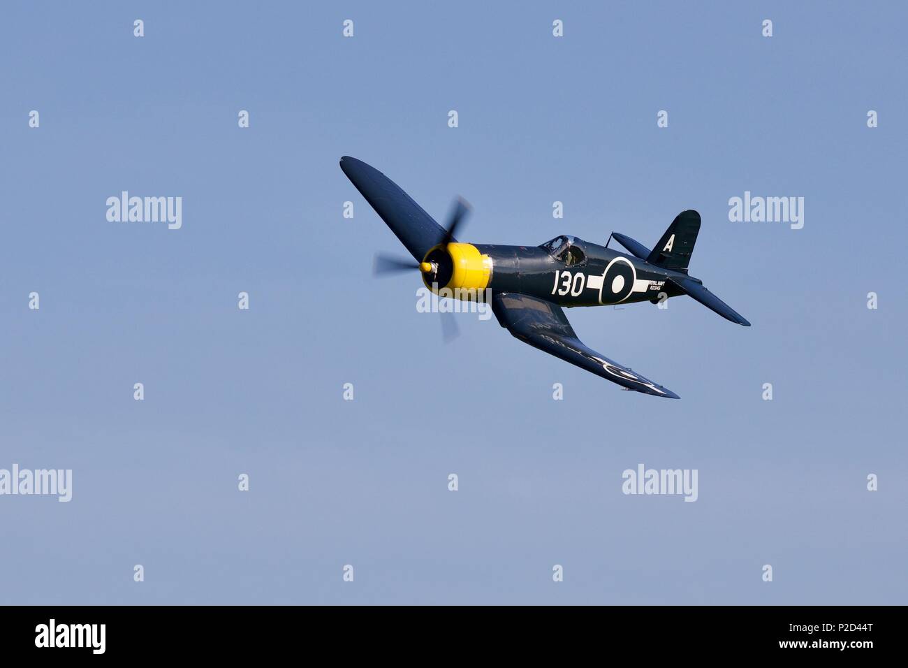 Goodyear FG-1D Corsair from The Fighter Collection flying at Shuttleworth Fly Navy airshow on 3rd June 2018 Stock Photo
