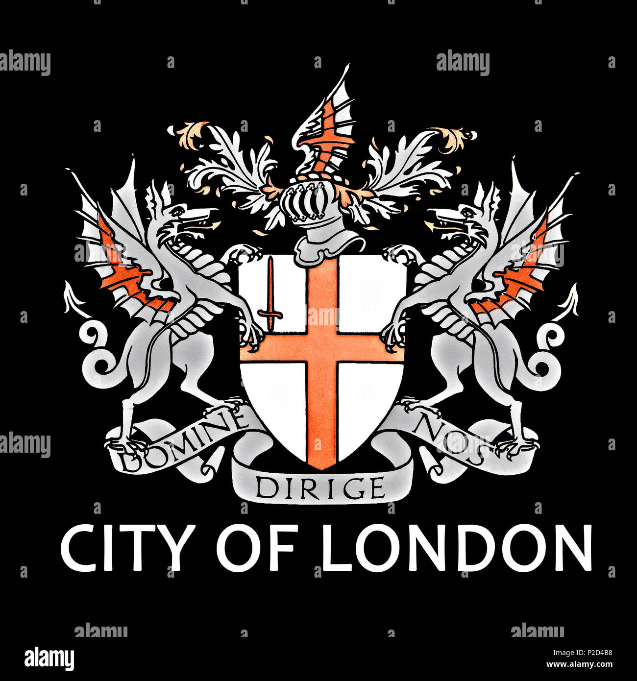 City of London coat of arms. The Latin motto "Domine dirige nos" translates  to: "Lord, direct (guide) us Stock Photo - Alamy