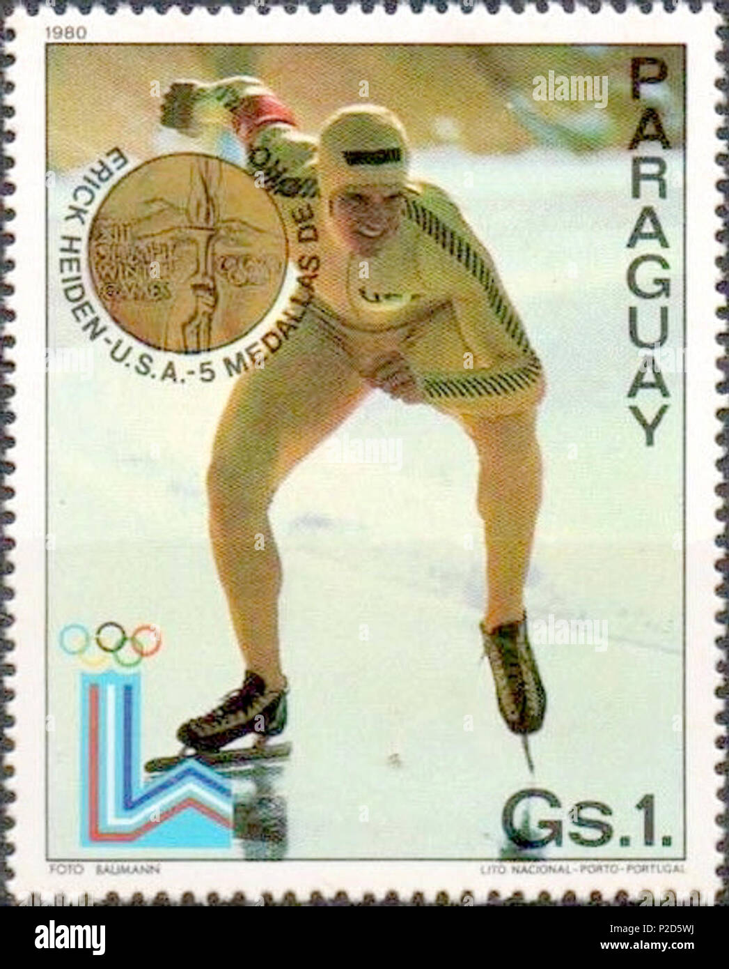 . Eric Heiden . 1980. Unknown 18 Eric Heiden 1980 Paraguay stamp 2 Stock Photo