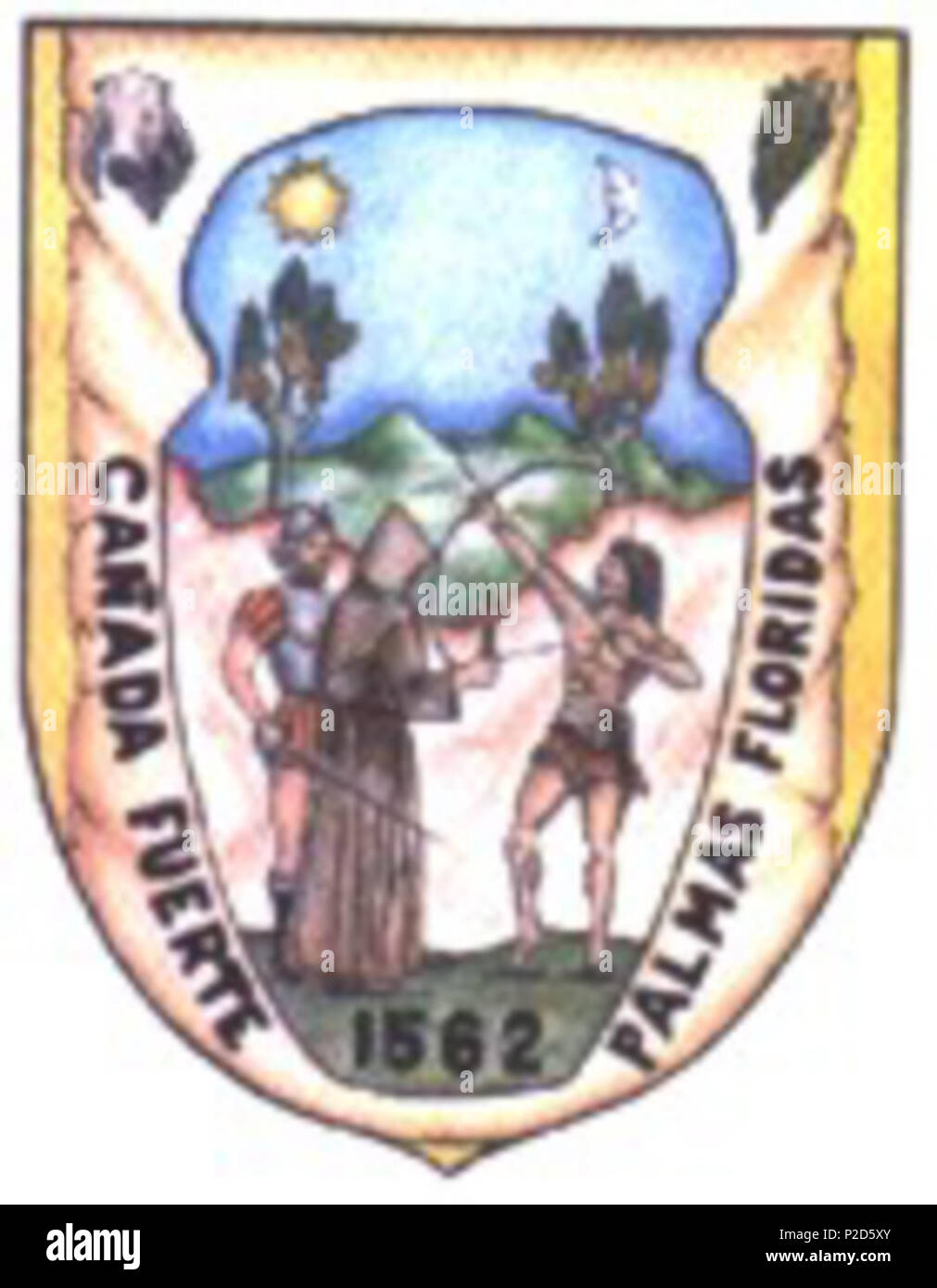 . English: This image is of the shield of the city of Susticacan, Zacatecas, Mexico. . Government of Susticacan, Zacatecas, Mexico 18 Escudo de Susticacan Stock Photo