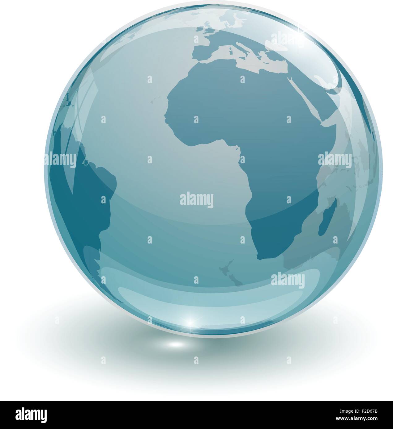 glass globe earth map 3d blue on white background Stock Vector