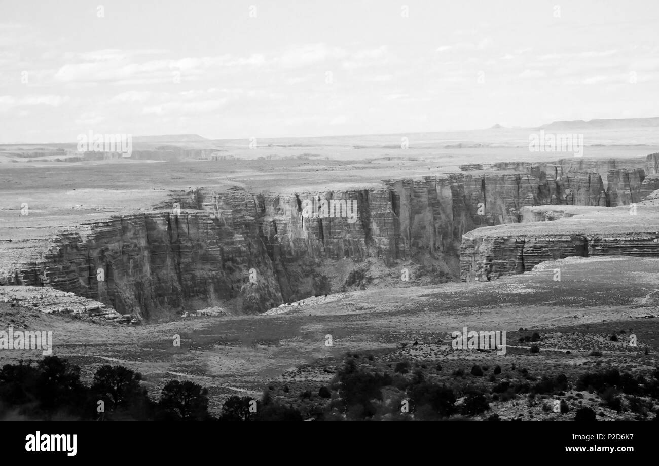 A dramatic, deep gorge in Northern Arizona in black and white. Stock Photo