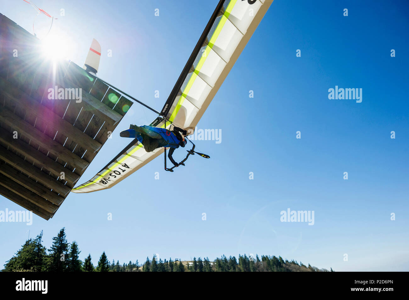 Jochen Zeyher, hang glider, Kandel near Freiburg im Breisgau, Black Forest, Baden-Wuerttemberg, Germany Stock Photo