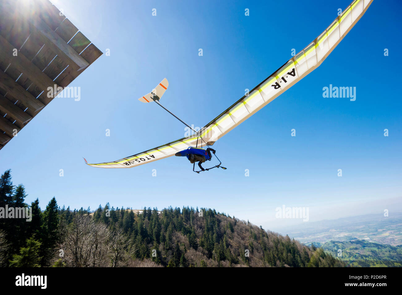Jochen Zeyher, hang glider, Kandel near Freiburg im Breisgau, Black Forest, Baden-Wuerttemberg, Germany Stock Photo