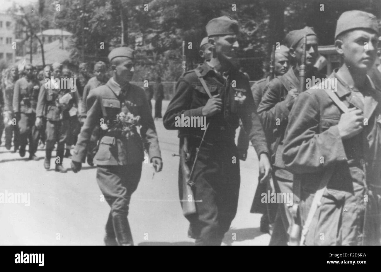. Italiano: L'esercito jugoslavo entra a Sarajevo nell'aprile 1945 . April 1945. Unknown 40 Partigiani a Sarajevo Stock Photo