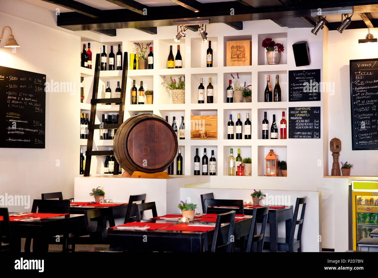 Wine bottles in a restaurant, Algarve, Portugal Stock Photo
