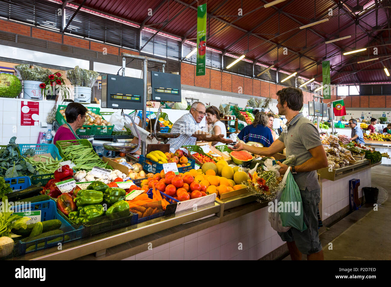 Vegetable stall in the Market hall, Olhao, Algarve, Portugal Stock Photo