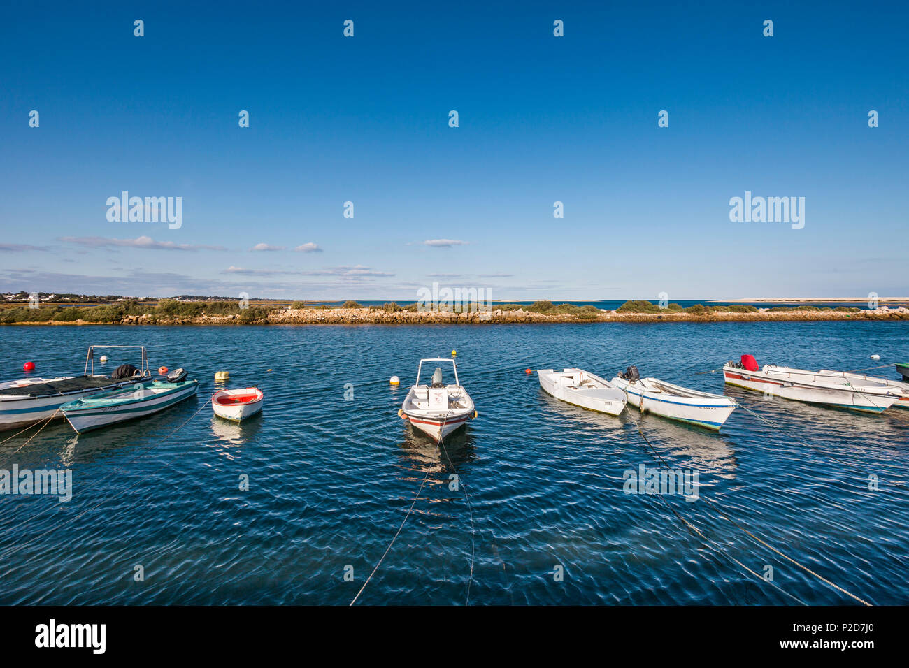 Boats in the harbour, fishing village Fuzeta, Olhao, Algarve, Portugal Stock Photo