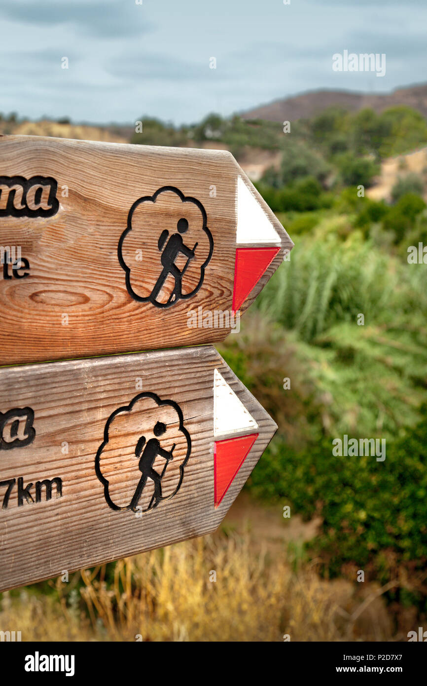 Signpost, hiking trail Via Algarvina, Algarve, Portugal Stock Photo