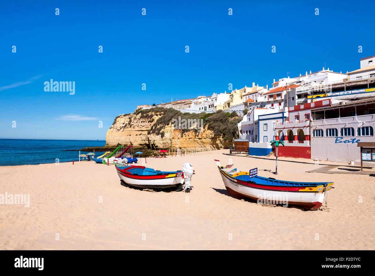Boats on the beach, Carvoeiro, Algarve, Portugal Stock Photo
