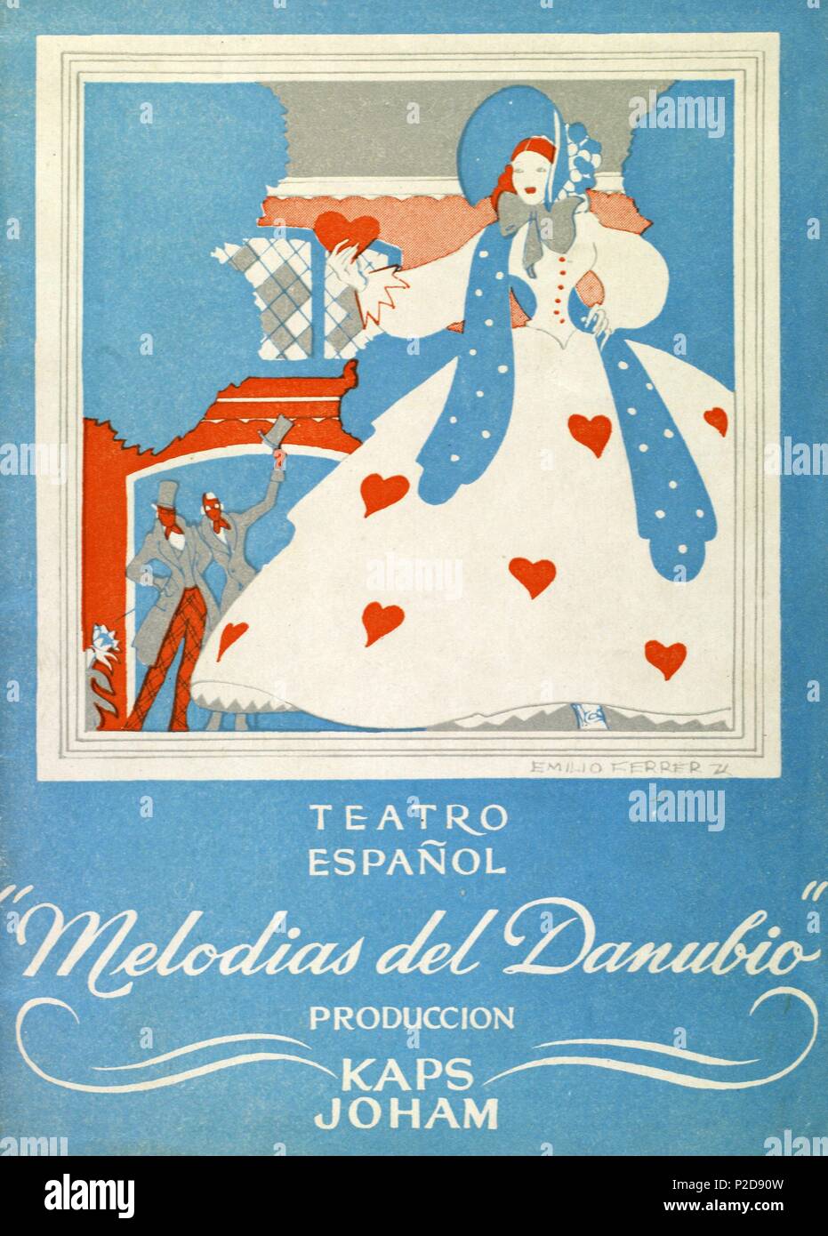 Programa de 'Melodías del Danubio' espectáculo de la compañía vianesa con dirección de Artur Kaps. Teatro Español, Barcelona, años 50. Stock Photo