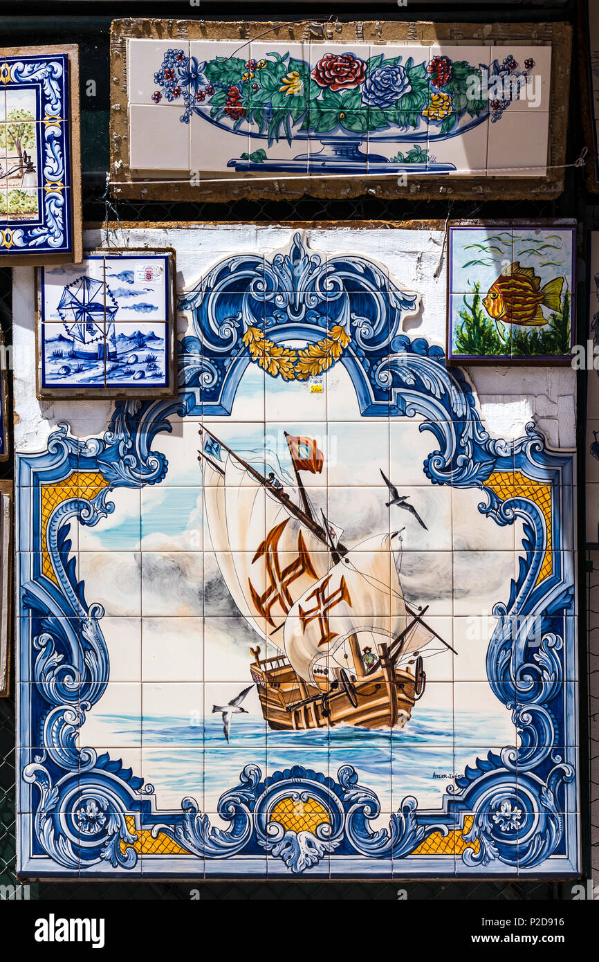 Tiled picture of a sailing boat, Algarve, Portugal Stock Photo