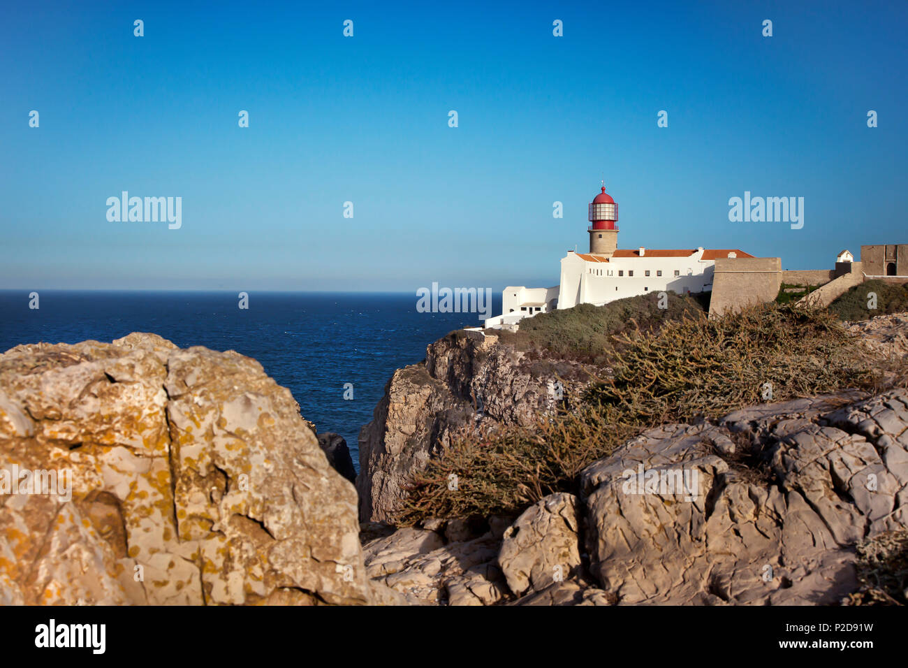 Lighthouse, Cabo de Sao Vicente, Costa Vicentina, Algarve, Portugal Stock Photo