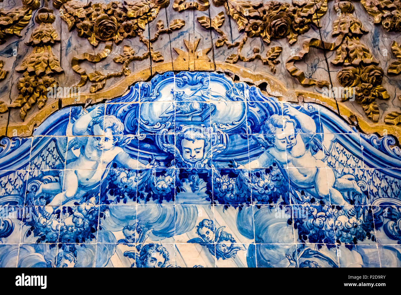 Tiled pictures Azulejos, regional museum in monastery Nossa Senhora da Conceicao, Beja, Alentejo, Portugal Stock Photo
