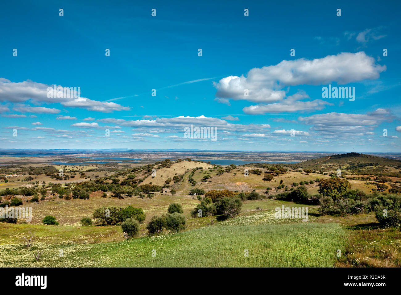 View towards Alqueva reservoir, Monsaraz, Alentejo, Portugal Stock Photo