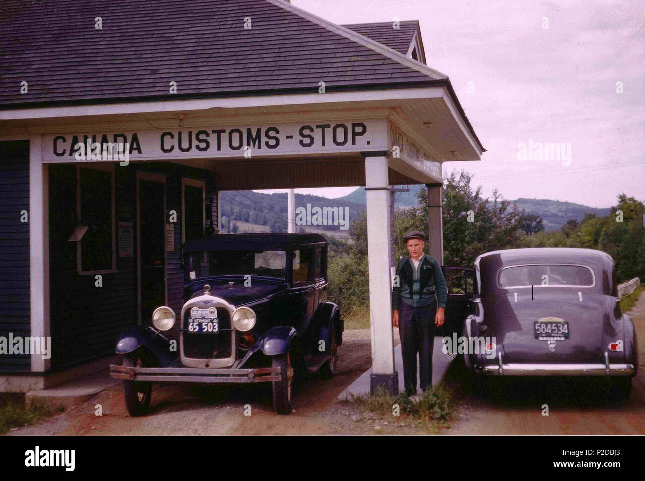 . English: Canadian Border Station at Glen Sutton, 1941 . June 1941. Unknown (Life time: N/A) 22 Glen Sutton Border Station 1941 Stock Photo