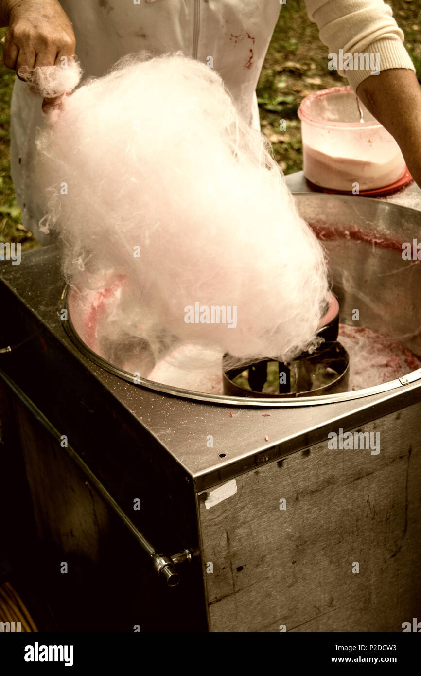 cotton candy made in old machine for kids day in the park Stock Photo